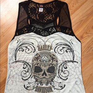 Harley-Davidson bedazzled racerback tank with lace